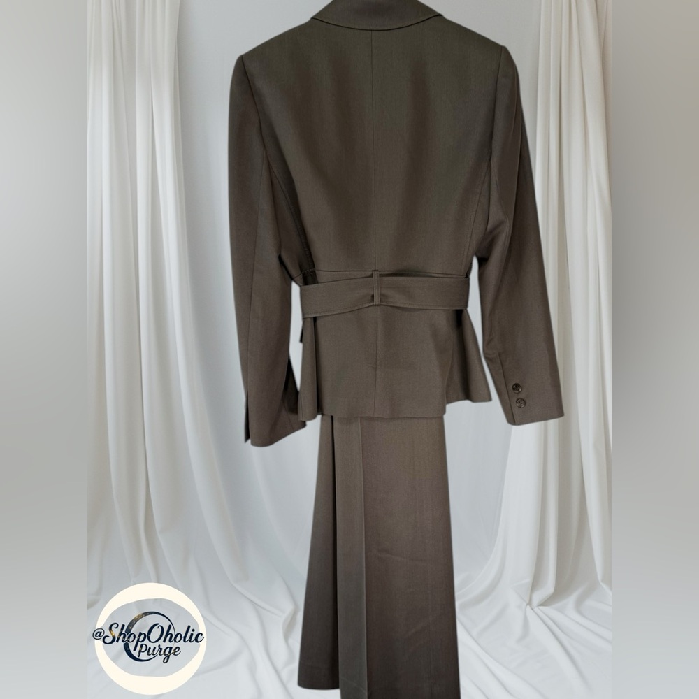 T Tahari Dark Brown Two-Piece Belted Blazer Suit - Picture 2 of 16